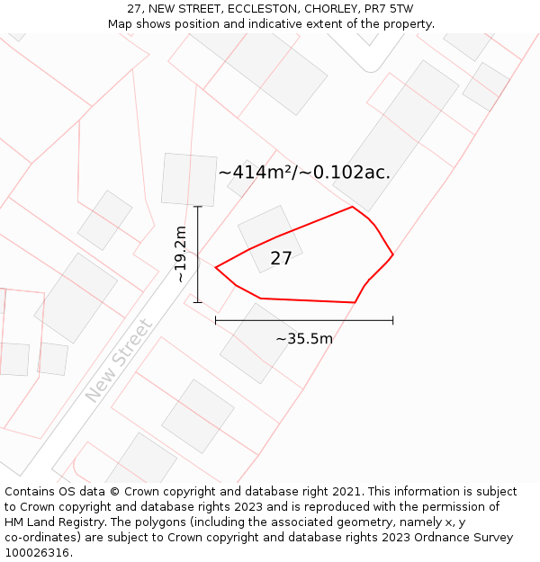 27, NEW STREET, ECCLESTON, CHORLEY, PR7 5TW: Plot and title map