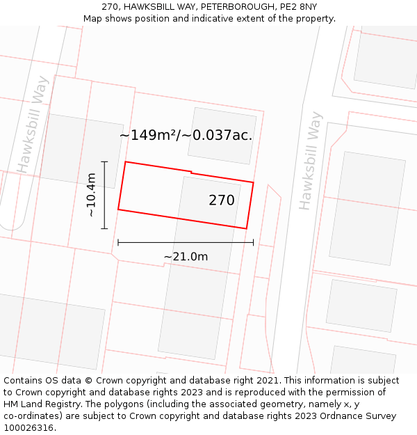 270, HAWKSBILL WAY, PETERBOROUGH, PE2 8NY: Plot and title map