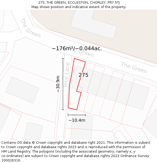 275, THE GREEN, ECCLESTON, CHORLEY, PR7 5TJ: Plot and title map