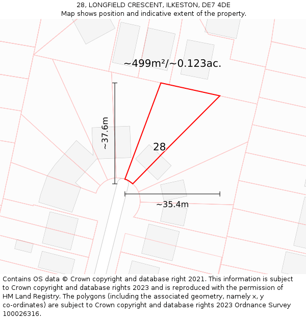 28, LONGFIELD CRESCENT, ILKESTON, DE7 4DE: Plot and title map