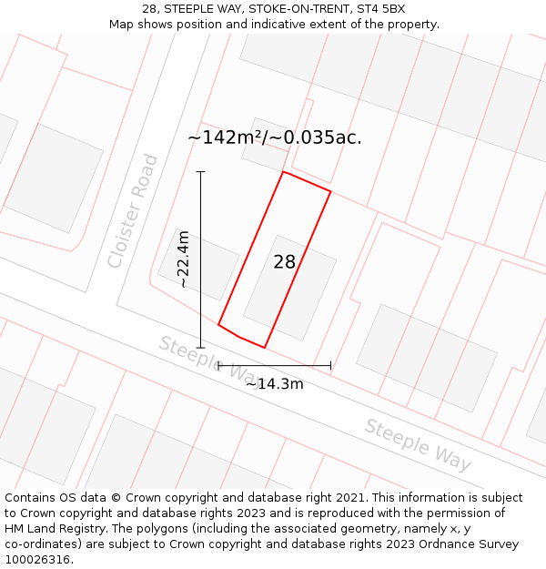 28, STEEPLE WAY, STOKE-ON-TRENT, ST4 5BX: Plot and title map