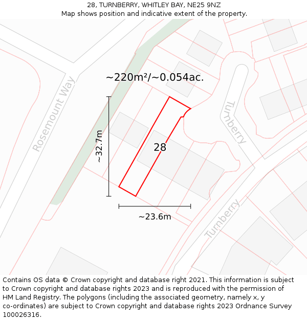 28, TURNBERRY, WHITLEY BAY, NE25 9NZ: Plot and title map