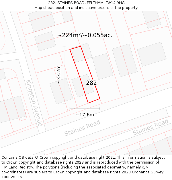 282, STAINES ROAD, FELTHAM, TW14 9HG: Plot and title map