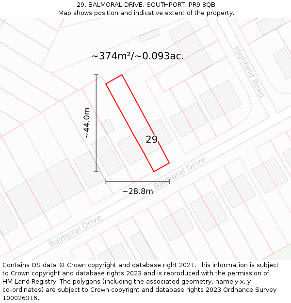 29, BALMORAL DRIVE, SOUTHPORT, PR9 8QB: Plot and title map