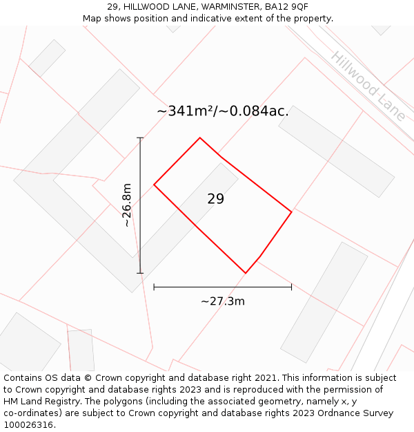29, HILLWOOD LANE, WARMINSTER, BA12 9QF: Plot and title map
