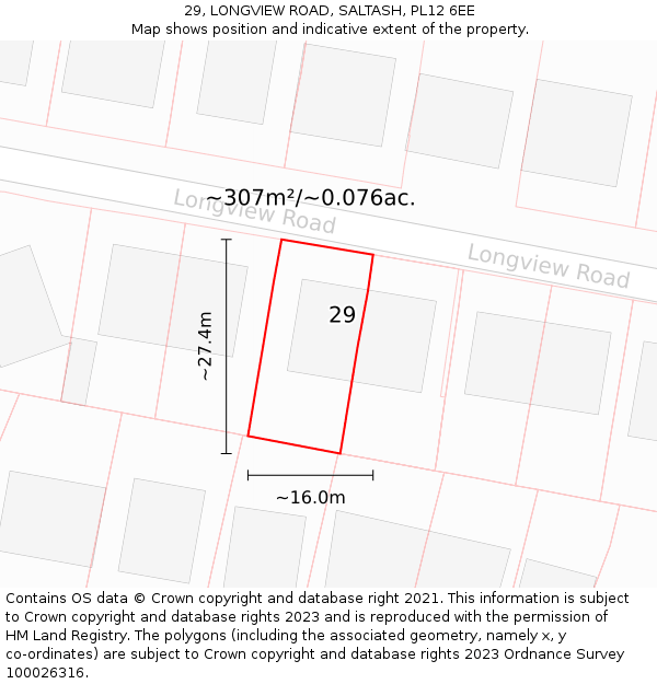 29, LONGVIEW ROAD, SALTASH, PL12 6EE: Plot and title map