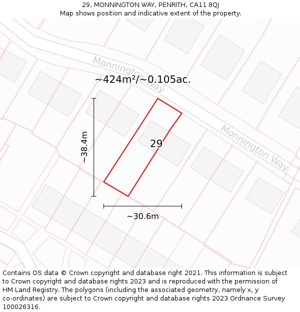 29, MONNINGTON WAY, PENRITH, CA11 8QJ: Plot and title map