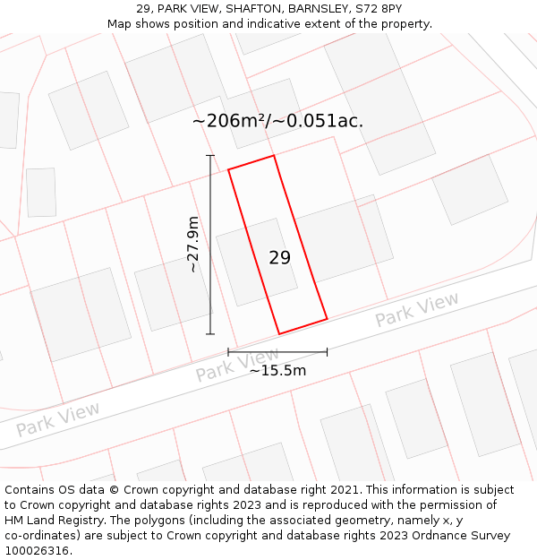 29, PARK VIEW, SHAFTON, BARNSLEY, S72 8PY: Plot and title map