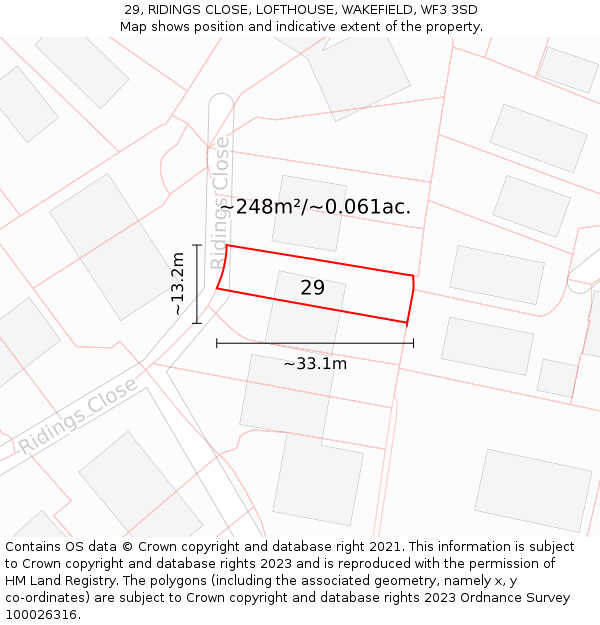 29, RIDINGS CLOSE, LOFTHOUSE, WAKEFIELD, WF3 3SD: Plot and title map