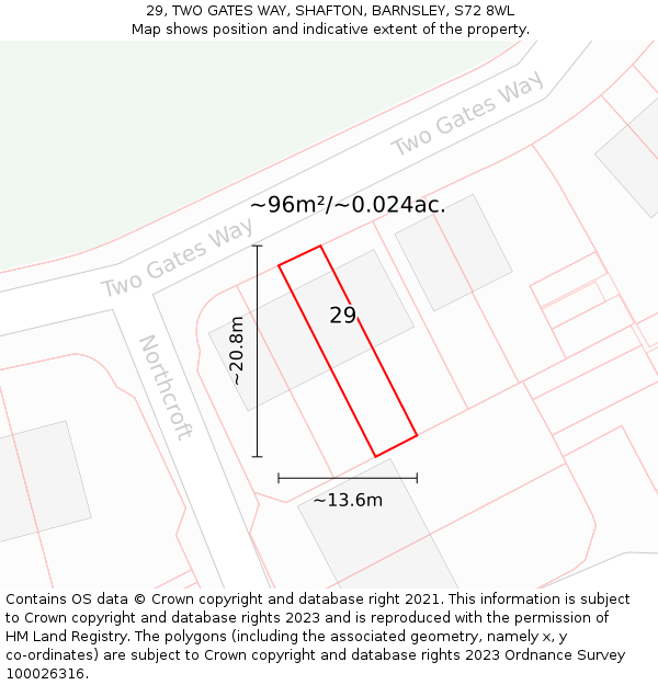 29, TWO GATES WAY, SHAFTON, BARNSLEY, S72 8WL: Plot and title map