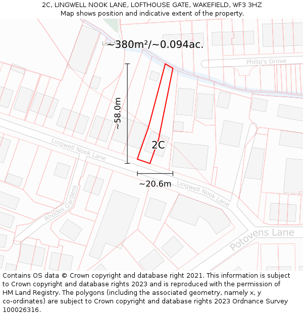 2C, LINGWELL NOOK LANE, LOFTHOUSE GATE, WAKEFIELD, WF3 3HZ: Plot and title map