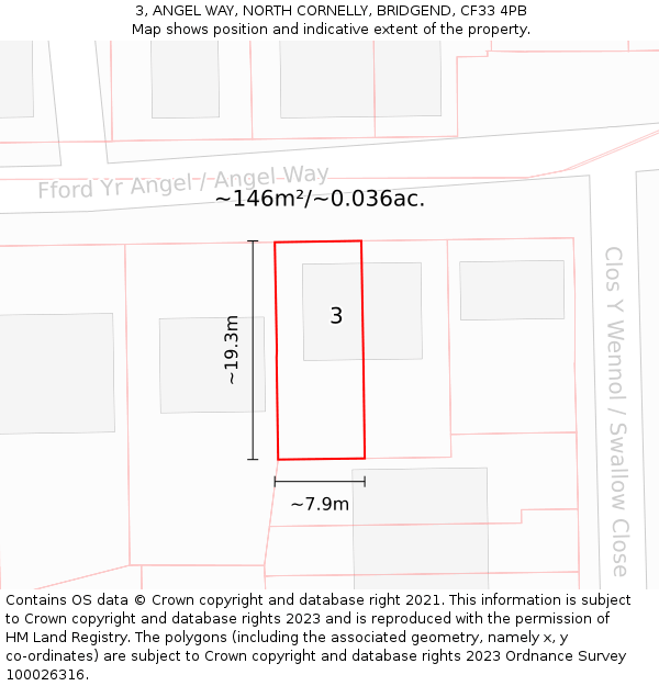 3, ANGEL WAY, NORTH CORNELLY, BRIDGEND, CF33 4PB: Plot and title map