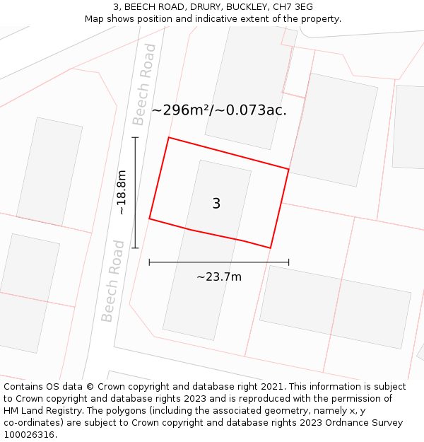 3, BEECH ROAD, DRURY, BUCKLEY, CH7 3EG: Plot and title map