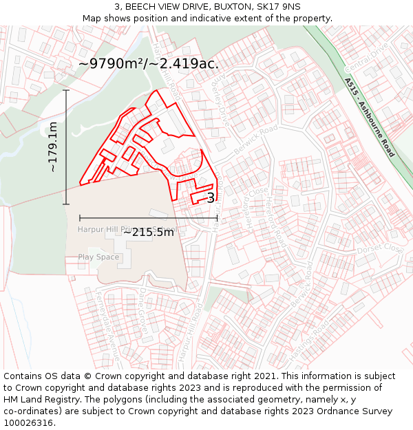 3, BEECH VIEW DRIVE, BUXTON, SK17 9NS: Plot and title map