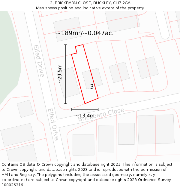 3, BRICKBARN CLOSE, BUCKLEY, CH7 2GA: Plot and title map