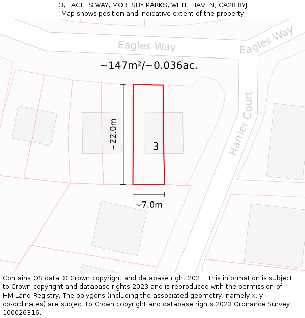 3, EAGLES WAY, MORESBY PARKS, WHITEHAVEN, CA28 8YJ: Plot and title map