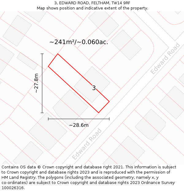 3, EDWARD ROAD, FELTHAM, TW14 9RF: Plot and title map