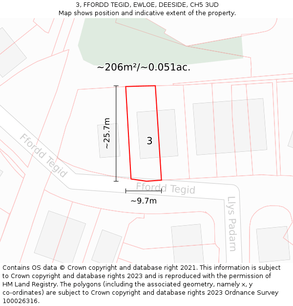 3, FFORDD TEGID, EWLOE, DEESIDE, CH5 3UD: Plot and title map