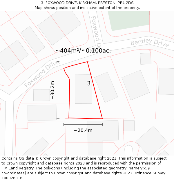 3, FOXWOOD DRIVE, KIRKHAM, PRESTON, PR4 2DS: Plot and title map