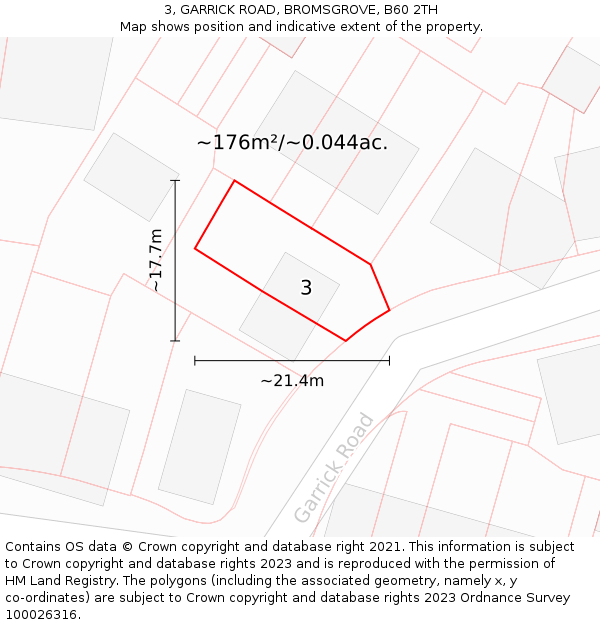 3, GARRICK ROAD, BROMSGROVE, B60 2TH: Plot and title map