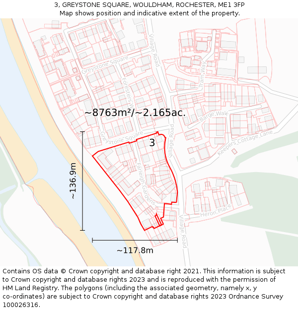 3, GREYSTONE SQUARE, WOULDHAM, ROCHESTER, ME1 3FP: Plot and title map