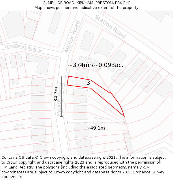 3, MELLOR ROAD, KIRKHAM, PRESTON, PR4 2HP: Plot and title map