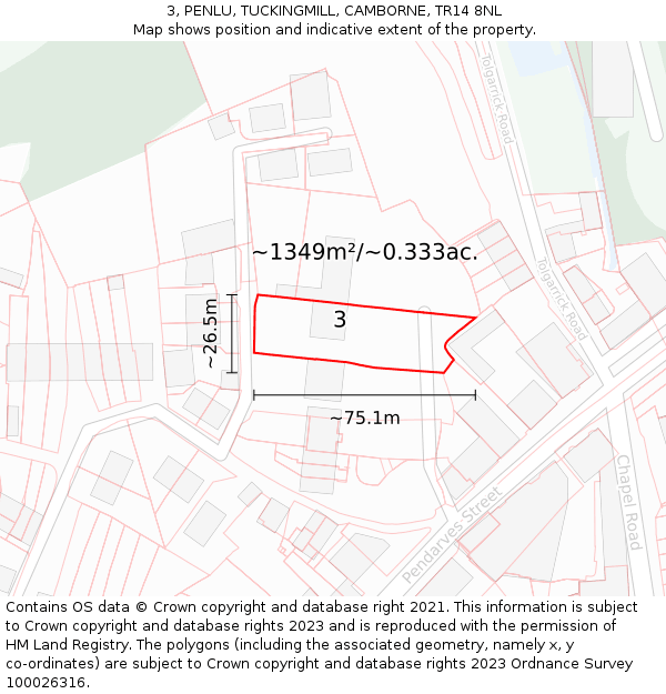 3, PENLU, TUCKINGMILL, CAMBORNE, TR14 8NL: Plot and title map