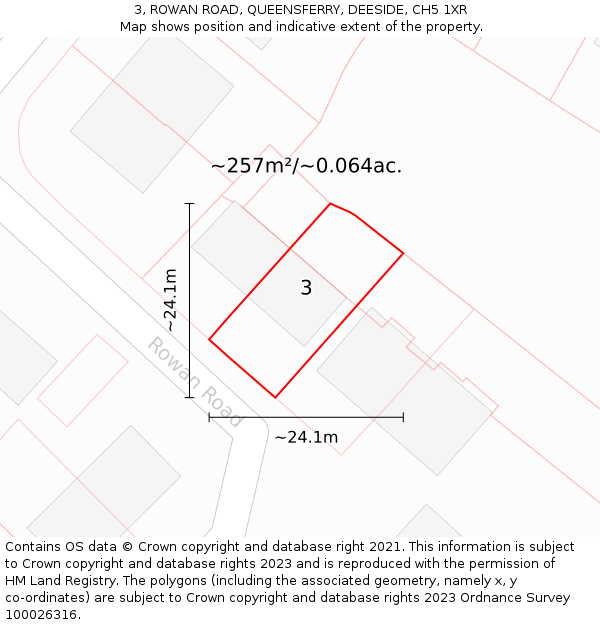 3, ROWAN ROAD, QUEENSFERRY, DEESIDE, CH5 1XR: Plot and title map
