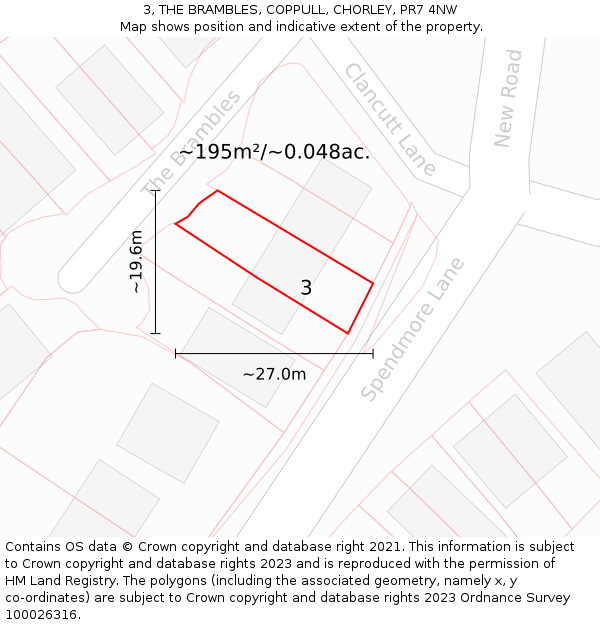 3, THE BRAMBLES, COPPULL, CHORLEY, PR7 4NW: Plot and title map