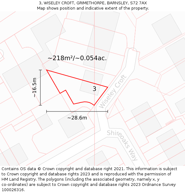 3, WISELEY CROFT, GRIMETHORPE, BARNSLEY, S72 7AX: Plot and title map