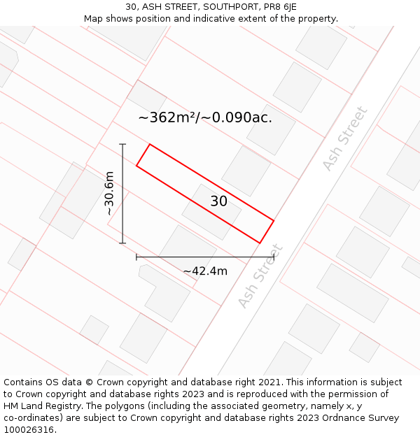 30, ASH STREET, SOUTHPORT, PR8 6JE: Plot and title map