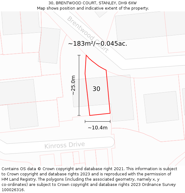 30, BRENTWOOD COURT, STANLEY, DH9 6XW: Plot and title map