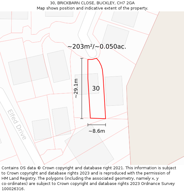 30, BRICKBARN CLOSE, BUCKLEY, CH7 2GA: Plot and title map