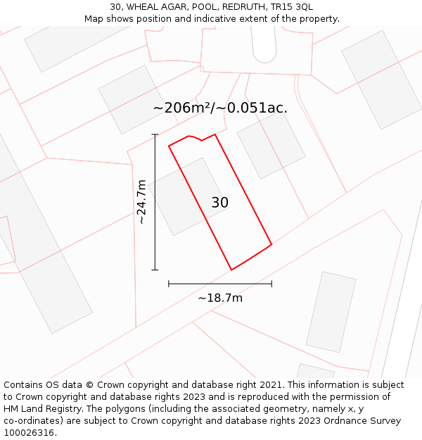 30, WHEAL AGAR, POOL, REDRUTH, TR15 3QL: Plot and title map