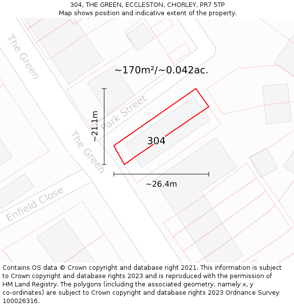 304, THE GREEN, ECCLESTON, CHORLEY, PR7 5TP: Plot and title map