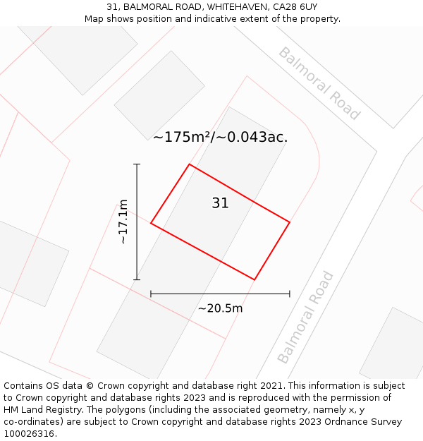 31, BALMORAL ROAD, WHITEHAVEN, CA28 6UY: Plot and title map