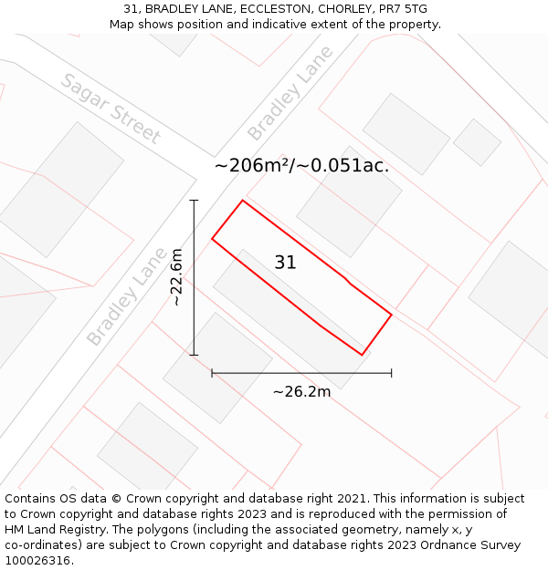 31, BRADLEY LANE, ECCLESTON, CHORLEY, PR7 5TG: Plot and title map