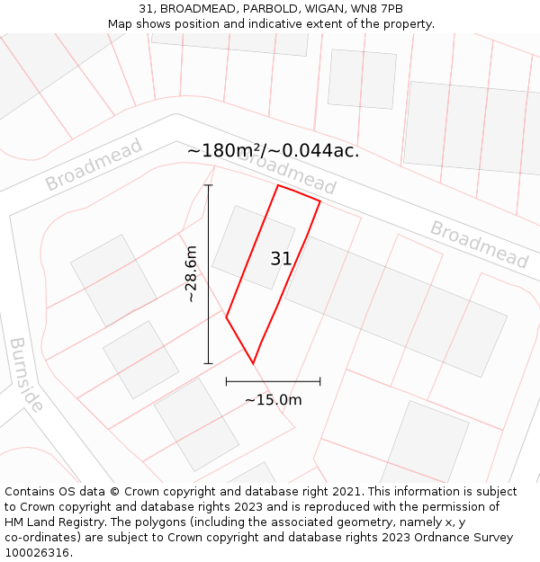 31, BROADMEAD, PARBOLD, WIGAN, WN8 7PB: Plot and title map