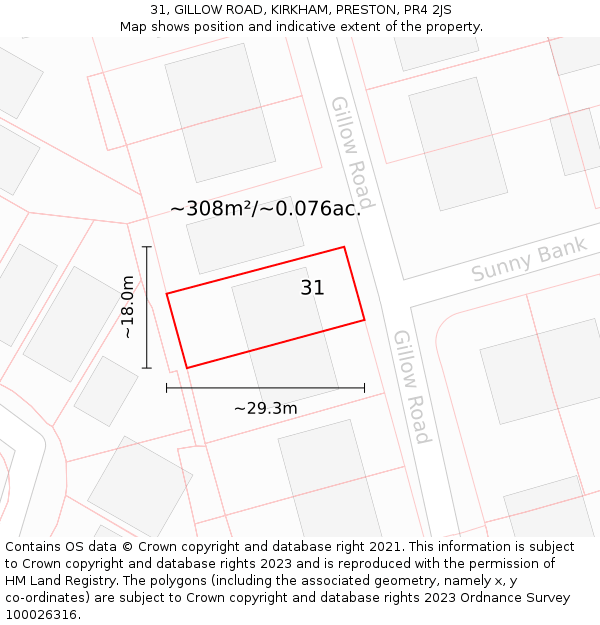31, GILLOW ROAD, KIRKHAM, PRESTON, PR4 2JS: Plot and title map