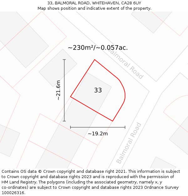 33, BALMORAL ROAD, WHITEHAVEN, CA28 6UY: Plot and title map