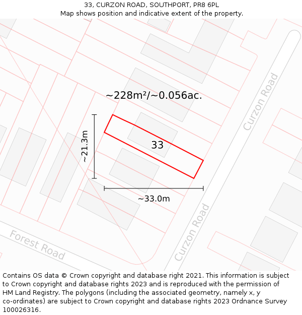 33, CURZON ROAD, SOUTHPORT, PR8 6PL: Plot and title map