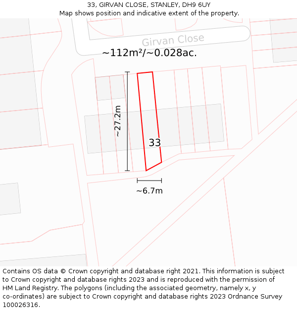 33, GIRVAN CLOSE, STANLEY, DH9 6UY: Plot and title map