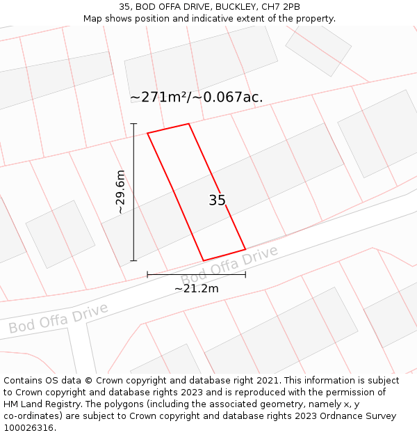 35, BOD OFFA DRIVE, BUCKLEY, CH7 2PB: Plot and title map