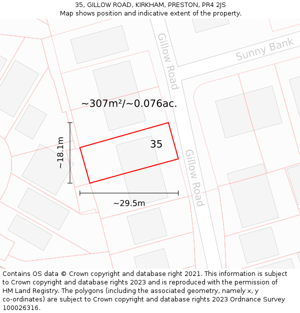 35, GILLOW ROAD, KIRKHAM, PRESTON, PR4 2JS: Plot and title map