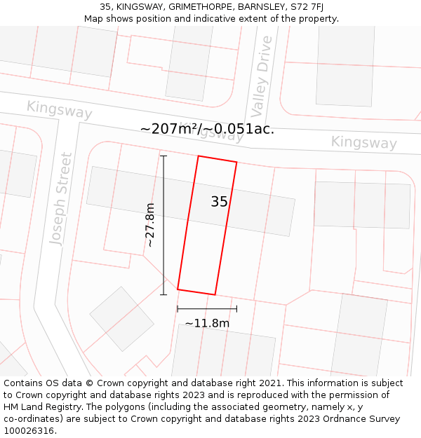 35, KINGSWAY, GRIMETHORPE, BARNSLEY, S72 7FJ: Plot and title map