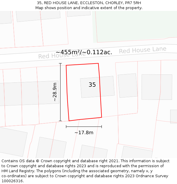 35, RED HOUSE LANE, ECCLESTON, CHORLEY, PR7 5RH: Plot and title map