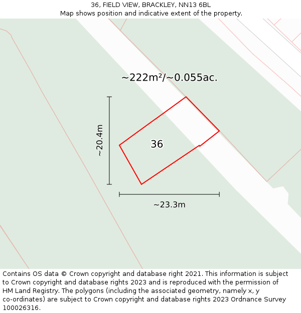 36, FIELD VIEW, BRACKLEY, NN13 6BL: Plot and title map