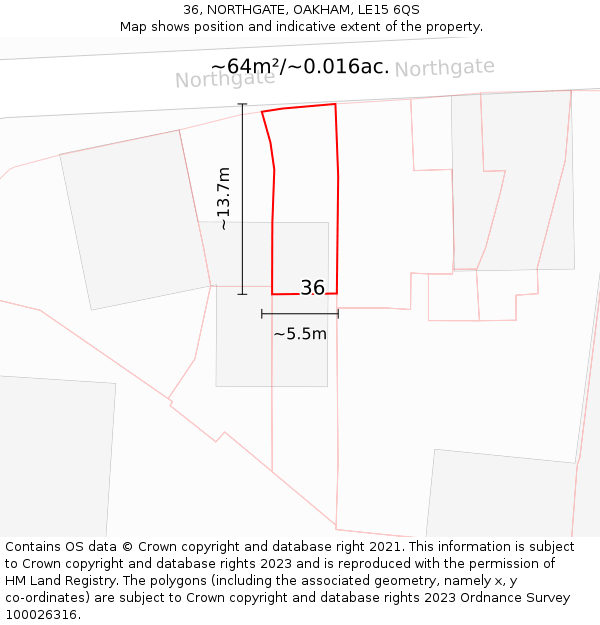 36, NORTHGATE, OAKHAM, LE15 6QS: Plot and title map