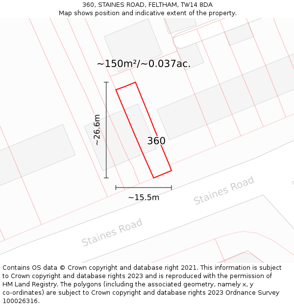 360, STAINES ROAD, FELTHAM, TW14 8DA: Plot and title map
