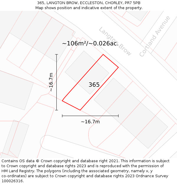 365, LANGTON BROW, ECCLESTON, CHORLEY, PR7 5PB: Plot and title map